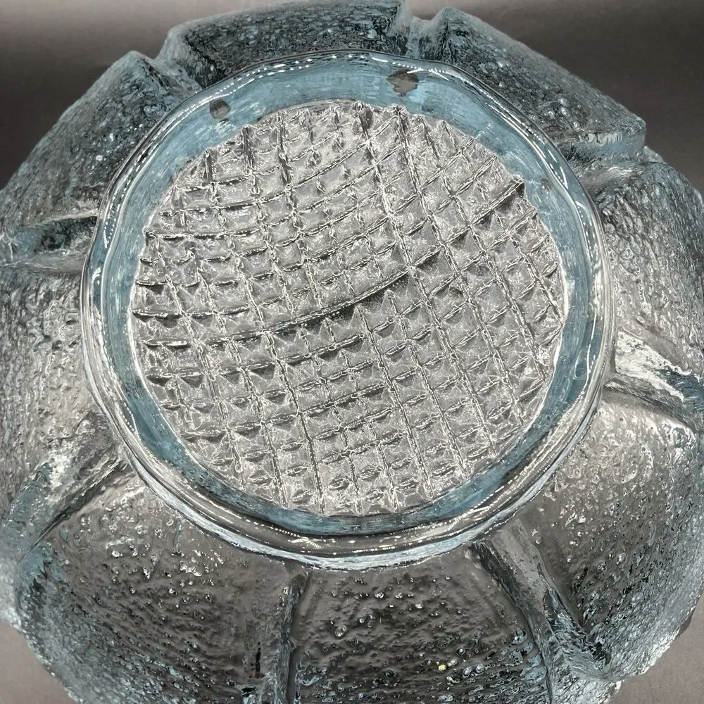 Vtg 1976 Blenko Glass Clear Crystal Dahlia Flower Salad Serving Fruit Bowl 12.5